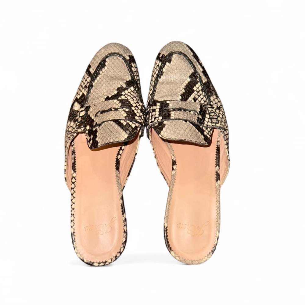 J. Crew W‎ 6.5 Snakeskin Loafers Mules Leather Black Tan Silver Slip On Classic